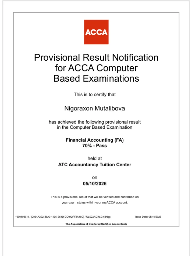Nigoraxon Mutalibova — ACCA FA