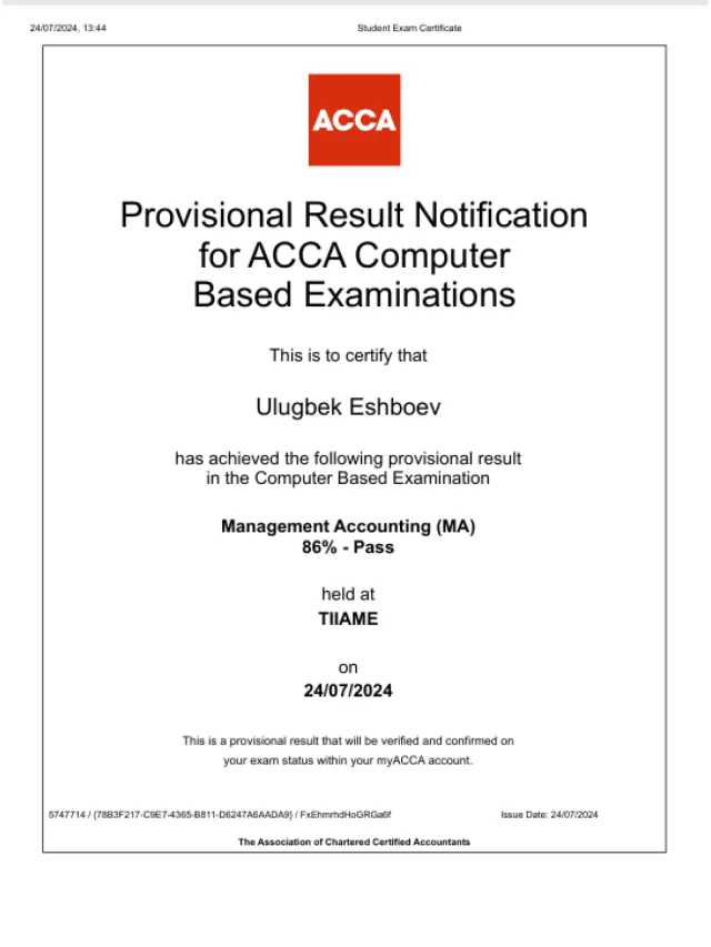Ulug'bek Eshboyev — ACCA MA