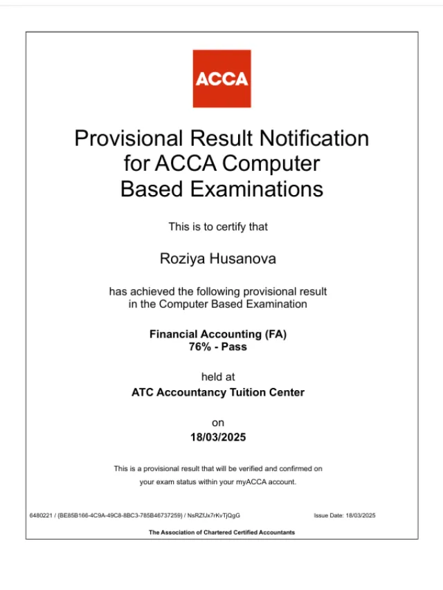 Roziya Husanova — ACCA FA