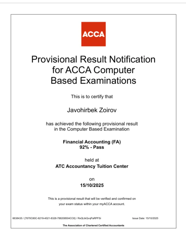 Javohirbek Zoirov — ACCA FA