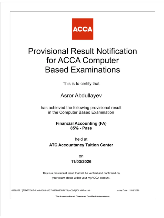 Asror Abdullayev — ACCA FA