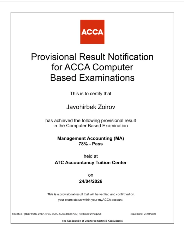 Javohirbek Zoirov — ACCA MA