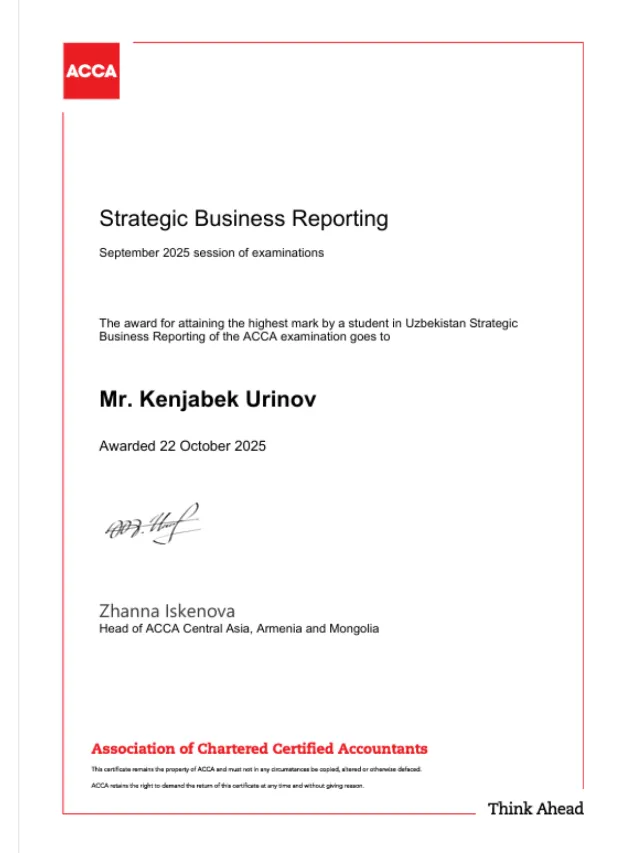 Kenjabek Urinov — ACCA SBR