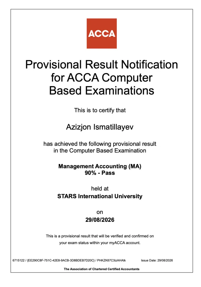 Azizjon Ismatillayev — ACCA MA