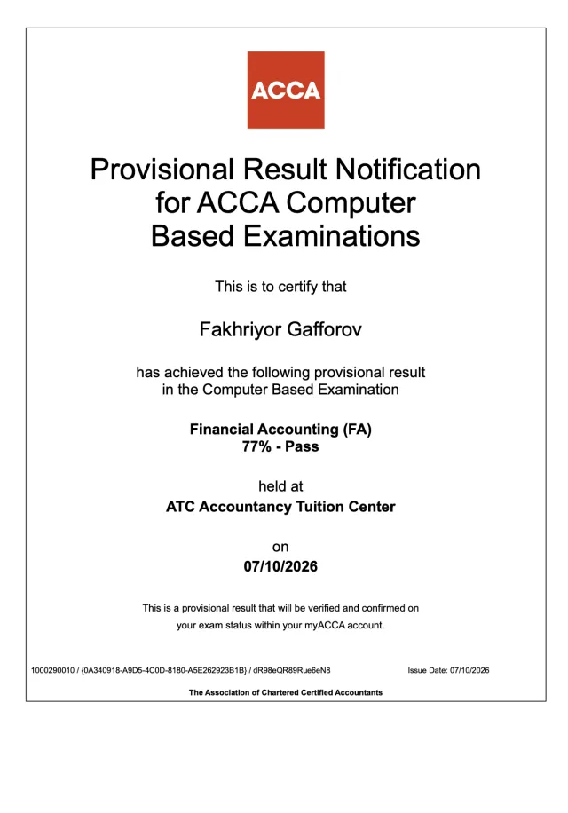 Faxriyor G'afforov — ACCA FA