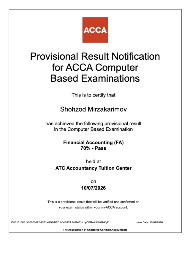 Shohzod Mirzakarimov — ACCA FA
