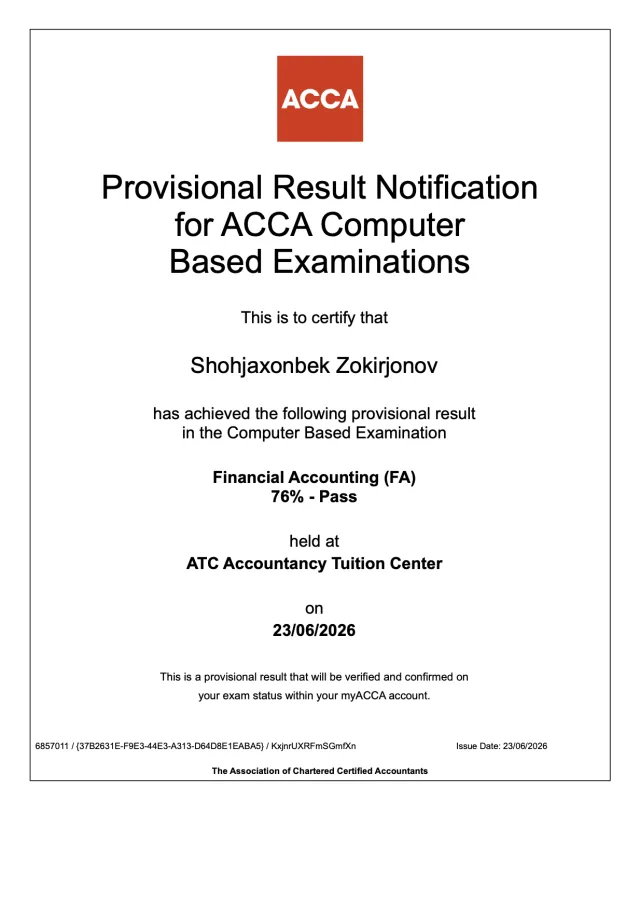 Shohjaxonbek Zokirjonov — ACCA FA