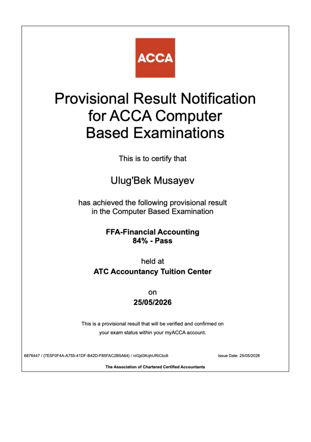 Ulug'bek Musayev — ACCA FA