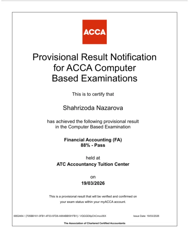 Shahrizoda Nazarova — ACCA FA