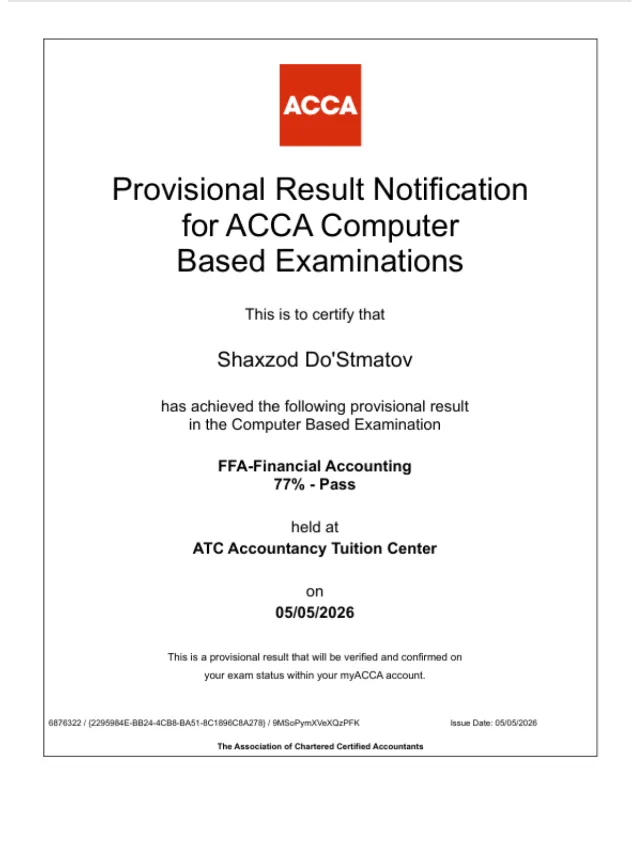 Shaxzod Do'stmatov — ACCA FFA
